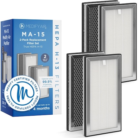 Medify Air Medify MA15 Replacement Filter H13 True HEPA 999 particle removal 2PK MA-15R-2