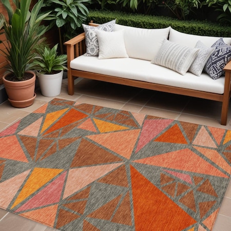 Homeroots 9' X 12' Rust Gray And Pink Geometric Washable Indoor Outdoor Area Rug 600394