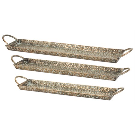 Homeroots Set of Three Gold Metal Serving Tray With Handles 516311