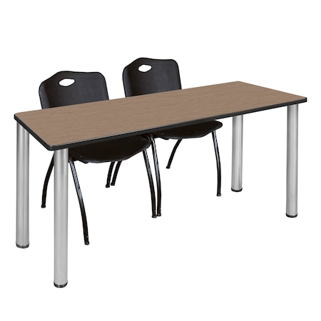 Regency Kee Training Table W/ 2 M Stack Chairs, 60 in W, 24 in L, Noble Oak MT6024NOBPCM47BK