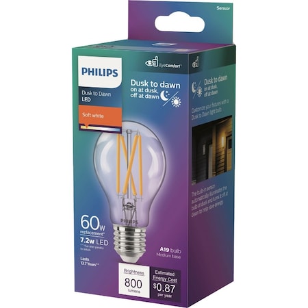 Signify 60W Equivalent Soft White A19 Medium Dusk to Dawn LED Light Bulb 586891