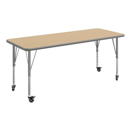 Flash Furniture Commercial Adjustable Height Rectangular Activity Table - Locking Casters-LT NAT XU-A2460-REC-LTNAT-T-P-CAS-GG