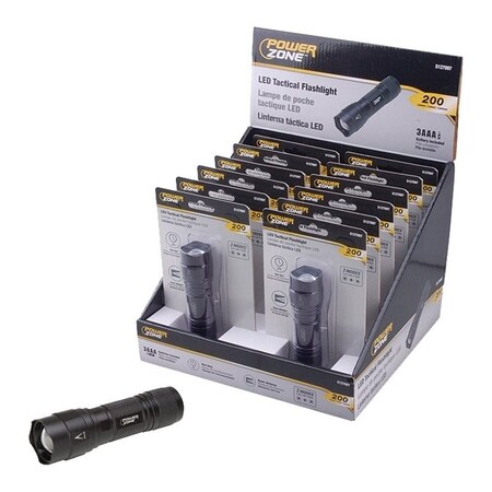 Powerzone Tactical Flashlight, AAA Battery, AAA Battery, LED Lamp, 200 Lumens, 100 m Beam Distance, Black F12002