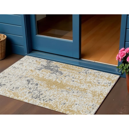 Homeroots 3' X 5' Gold And Ivory Abstract Washable Indoor Outdoor Area Rug 612611