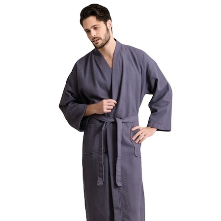 Towelsoft Unisex Men's Waffle Weave Stone Gray Bathrobe One Size RM-MEN-WFL-GRY-OS