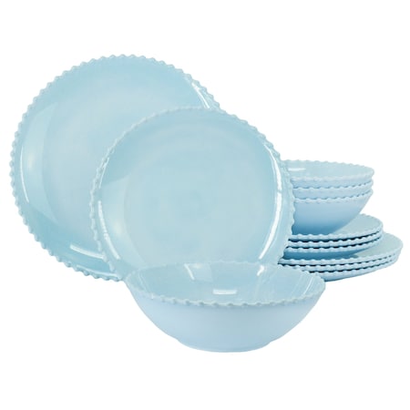 Martha Stewart 12 Piece Melamine Embossed Dots Dinnerware Set in Blue 135392.12