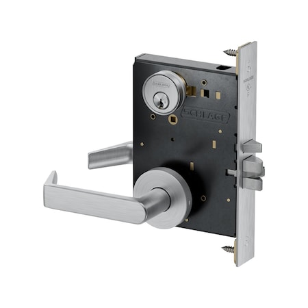 Schlage Grade 1 Storeroom Mortise Lock, Standard Cylinder, Rhodes Lever, A Rose, Satin Chrome Finish PM080P RHOA 626