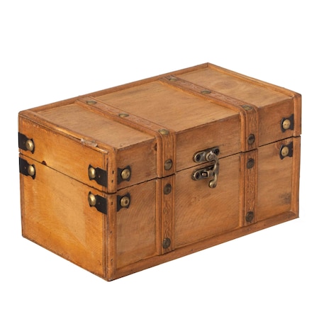Vintiquewise Farmhouse Antique-Style Wood Treasure Chest with Leather Straps & Front Latch, Small QI004849.S