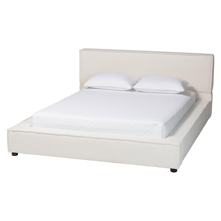 Baxton Studio Bardia Modern Cream Boucle Queen Platform Bed with Wide Railing 254-13934-ZORO