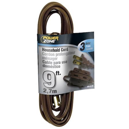 Powerzone SPT-2 Extension Cord, 16 AWG, Indoor, 16/2, 3 Outlets, Brown, 9 ft EC670609
