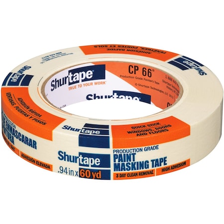 Cp 66 1-Roll of .94in x 60 Yds Shurtape CP66 Contractor Grade Masking Tape, Single Wrap 199898