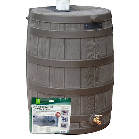 Good Ideas Rain Wizard 50 Gallon Rain Barrel With Diverter Kit - Oak RW50-DIV-OAK