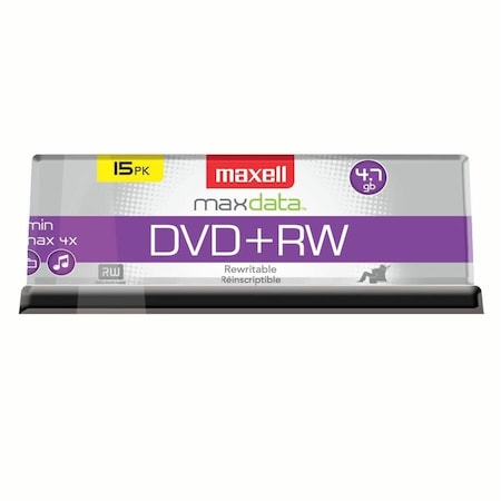 Maxell 634046 DVD+RW Discs, 4.7GB, 4x, Spindle, Silver, 15/Pack 634046