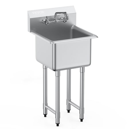Vevor Commercial Utility and Prep Sink 1 Compartment Stainless Steel Backsplash S1C-151512