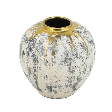 Homeroots 12" Gray Ivory And Gold Modern Abstract Ceramic Table Vase 574217