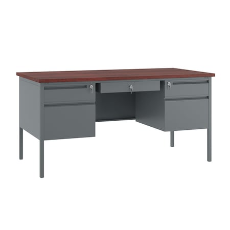 Flash Furniture Cambridge Commercial Grade 30x60 Double Pedestal Desk, 5 Locking Drawers, Mahogany Top GC-M-GRY-30X60-MHG-GG