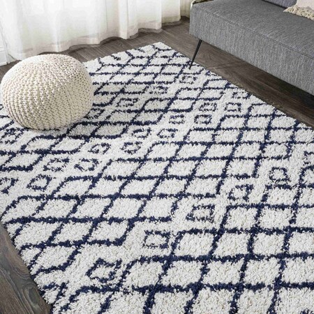 Jonathan Y Algaida Moroccan Diamond Shag Beige/Navy 3 ft. x 5 ft. Area Rug SHG104B-3