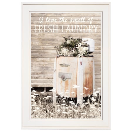 Homeroots Fresh Laundry 1 White Framed Print Bathroom Wall Art 405016