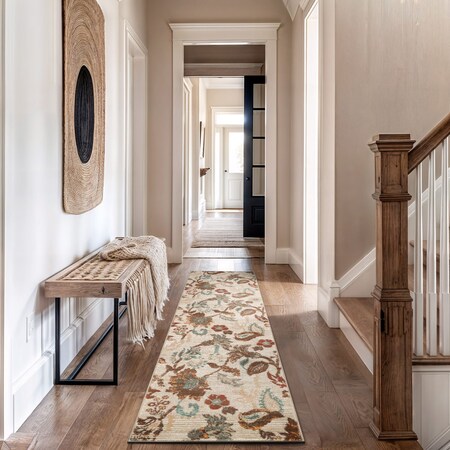 World Rug Gallery Botanical Scroll Runner Rug 2 ft 3 in x 12 ft Beige WR144BEIGE27X12