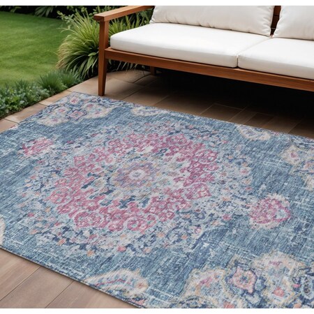 Homeroots 8' X 10' Blue Floral Medallion Washable Indoor Outdoor Area Rug 607845