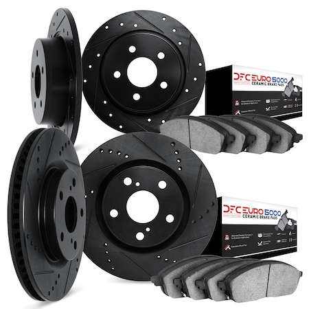 Dynamic Friction Co DFC Rotors-Drilled and Slotted-Black with EURO 5000 Ceramic Brake Pads 8604-74000