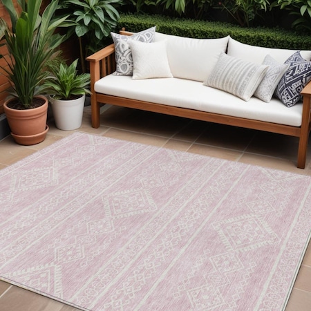 Homeroots 9' X 12' Pink And Ivory Southwestern Washable Indoor Outdoor Area Rug 593706