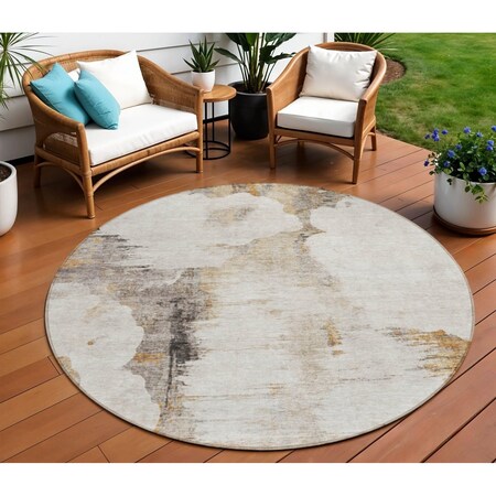 Homeroots 8' Beige Ivory And Taupe Round Abstract Washable Indoor Outdoor Area Rug 582658
