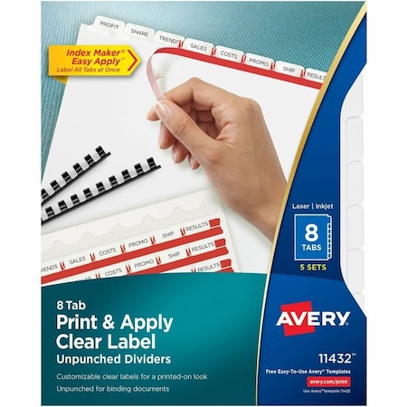 Avery Dividers, Unpnchd, 8Tab, White 5PK AVE11432