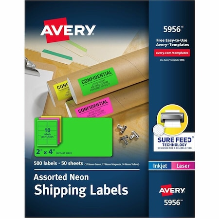 Avery Dennison LABEL, SH, 2X4, 500, NEON, AST 5956