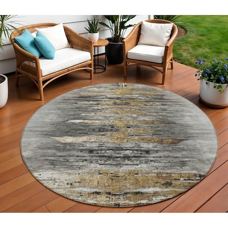 Homeroots 8' Gray Charcoal And Silver Round Abstract Washable Indoor Outdoor Area Rug 587652