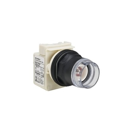 Square D Illuminated push-button head, Harmony 9001SK, plastic, plastic guard flush, clear, 30mm, spring return, LED yellow, 120V 9001SK1L38LYC