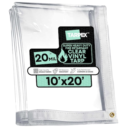Tarpex Ultra Heavy Duty Tarp, 10 ft x 20 ft, 20 Mil, Clear, PVC CVTFR-TA-1020