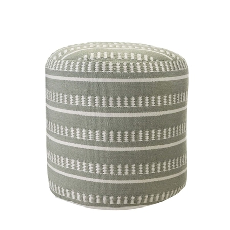 Homeroots 20in Green Polyester Round Striped Indoor Outdoor Pouf Ottoman 517434