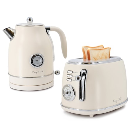 Megachef 1.8 Quart Electric Tea Kettle and 2 Slice Toaster Combo in Matte Cream MC-BTBK-C