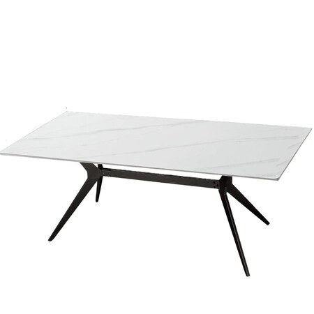 Homeroots 71" White and Black Sintered Stone and Steel Trestle Base Dining Table 543508