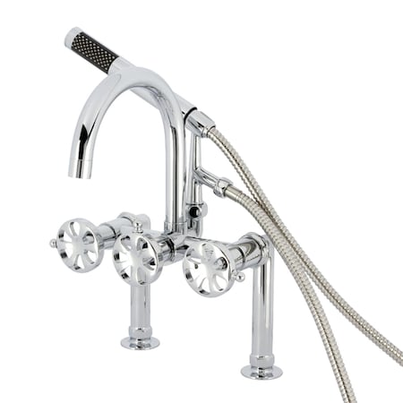 Kingston Brass 7" Center Deck-Mount Clawfoot Tub Faucet with Hand Shower, Polished Chrome AE8101RX