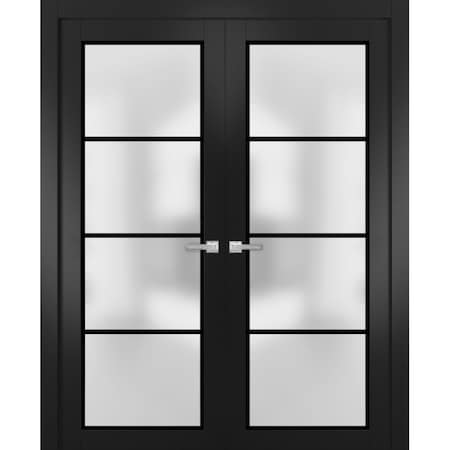 Sartodoors Solid French Double Doors Frosted Glass Planum 2132 Black 64x80 (2* 32x80) Solid Core PLANUM2132DD-BLK-64 x 80 (2* 32x80)-Butterfly