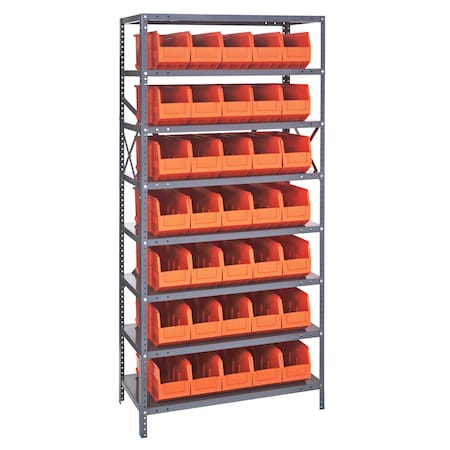 Quantum Storage Systems STEEL SHELVING UNIT W/ 35 BINS ORANGE 1875-461OR