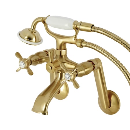 Kingston Brass Tub Wall Mount Clawfoot Tub Faucet with Hand Shower, Brushed Brass KS289SB