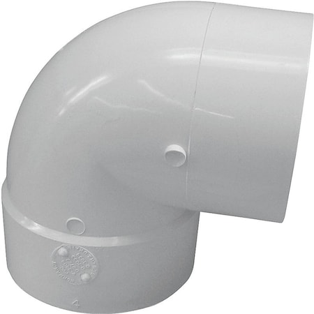 Canplas Short Turn Pipe Elbow, 6 in, Spigot x Hub, 90 deg Angle, PVC, White 414157BC