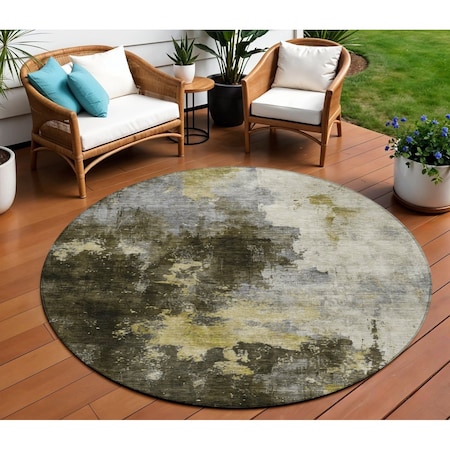 Homeroots 8' Brown Light Gray And Black Round Abstract Washable Indoor Outdoor Area Rug 603043