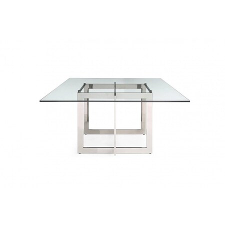 Homeroots 59" Clear And Gunmetal Square Glass And Stainless Steel Pedestal Base Dining Table 487364