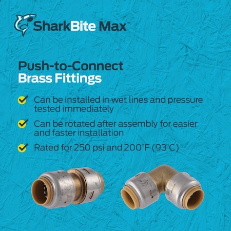 Sharkbite 1/2'' Push-to-Connectx3/8'' OD Compression Chrome-Plated Brass Quarter Turn Angle Valve, 4PK UR23036A4