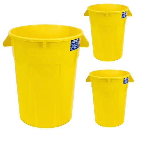 Magnum Tool 32 Gallon Trash Can, High-Vis Yellow, Construction Grade, Heavy Duty Plastic (3 Pack) CMTC-C000-32Y03