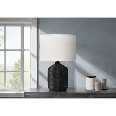 Monarch Specialties Lighting, 23 in.H, Table Lamp, Black Rattan, Ivory / Cream Shade, Modern I 9734