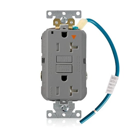 Leviton Plugs&Rcptcls, 20A, 125VAC, Gry, Polycarb GFTR2-IGG