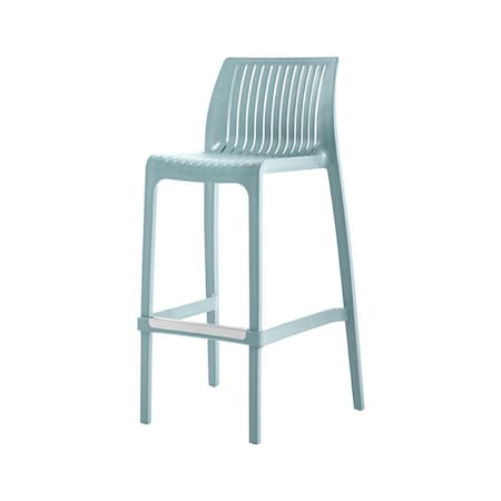 Homeroots Set of Four 30" Baby Blue Heavy Duty Plastic Low Back Outdoor Bar Height Chairs 565353