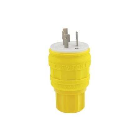 Leviton Watertight Locking Plug, L5-20P, 20 A, 125V AC, Single Phase, 2 Pole, Screw Terminals, Yellow 26W47