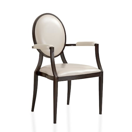 Leisuremod Flaco Leather Dining Arm Chair, Aluminum Frame with Wood Finish FCAWN-19PW