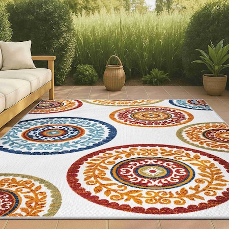 Jonathan Y Circus Medallion High-Low Red/Blue 3 ft. x 5 ft. Indoor/Outdoor Area Rug AMC106A-3